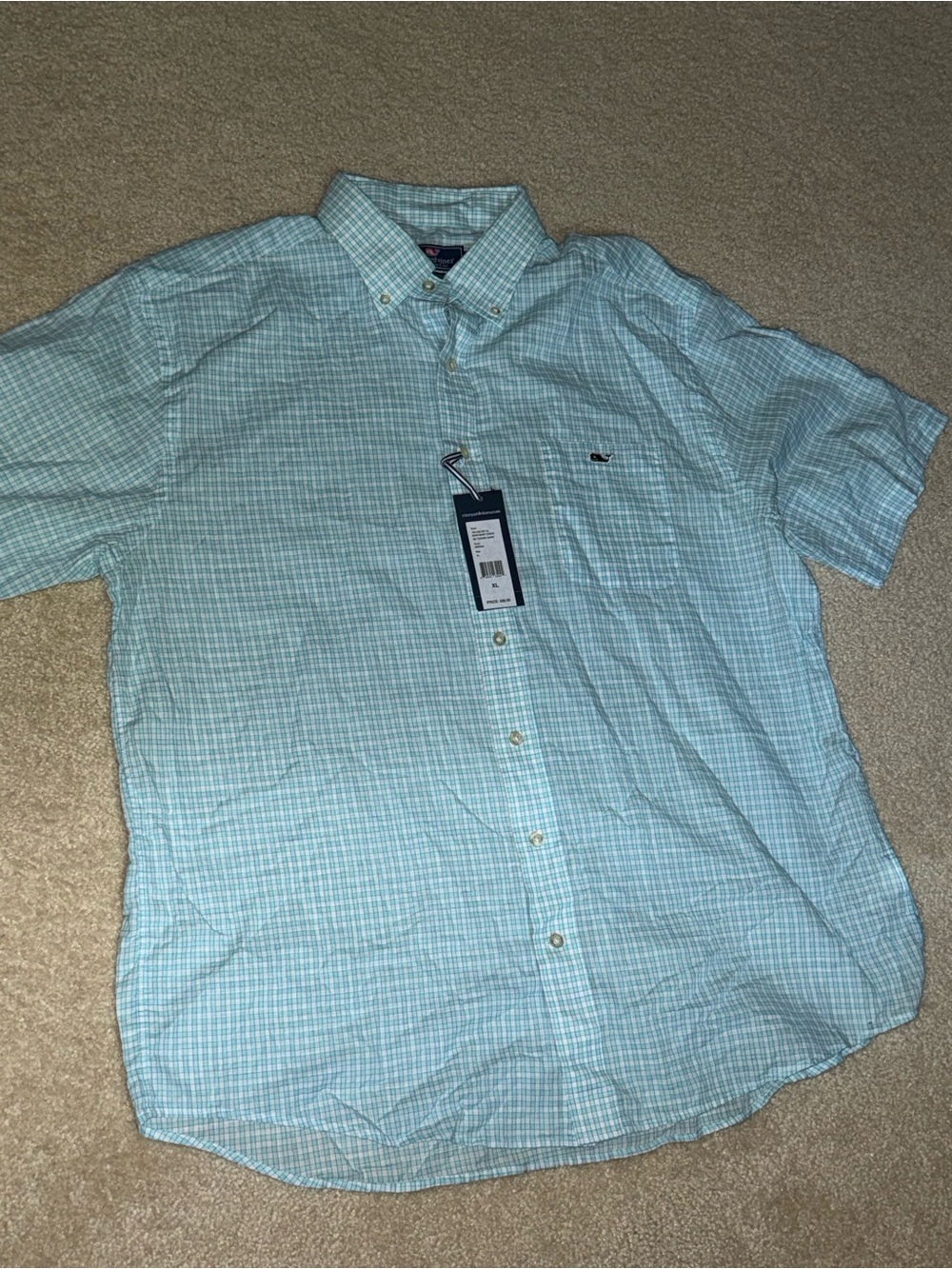 Vineyard Vines Men's Aqua and Blue Mini-Check Button-Down Shirt - Picture 3 of 4